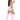 Person wearing a pink and silver cowgirl costume with a hat on a white background