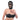 Person wearing a black lace bra and mask on a white background