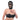 Person wearing a black lace bra and mask on a white background