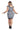 A woman modeling a black and white horizontally striped bodycon dress from the back, wearing black cuffs and black high heels against a plain white background.