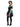 A woman modeling a black and green off-the-shoulder costume dress with a black plaid skirt, black thigh-high stockings, and black high heels against a plain white background.