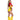 Person wearing a colorful costume with red top, yellow bodysuit, and boots on a white background
