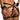 Black leather harness with gold accents on a person against a white background