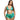 Woman wearing a green and blue leaf-patterned short set on a white background