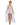Woman wearing a white and gold costume on a white background