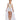 Woman wearing a white and gold costume on a white background