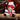 White teddy bear with red BDSM costume and mask, holding a candy cane, in front of a festive background.