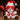 White teddy bear with red mask and Santa hat holding a candy cane and red crop against a festive background.