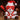White teddy bear with red mask and Santa hat holding a candy cane and red crop against a festive background.