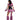 Woman wearing a pink and black leopard print costume on a white background