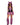 Woman wearing a pink and black leopard print costume with cat ears on a white background