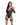 Model wearing a black leopard print lingerie set with matching gloves on a white background