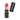 A lipstick bullet with a bright coral-red color, set in a matte black tube with a gold band, shown next to its matching black cap on a plain white background.