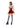 Person wearing a costume with a red and black dress, white gloves, and black and white checkered stockings on a white background.