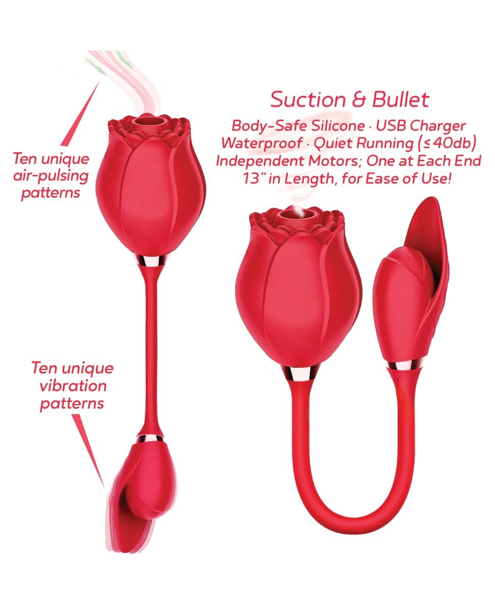 Wild Rose Suction & Bullet Vibrator - Red Adult Toy Box Wild Rose Suction & Bullet Vibrator - Red Adult Toy Box